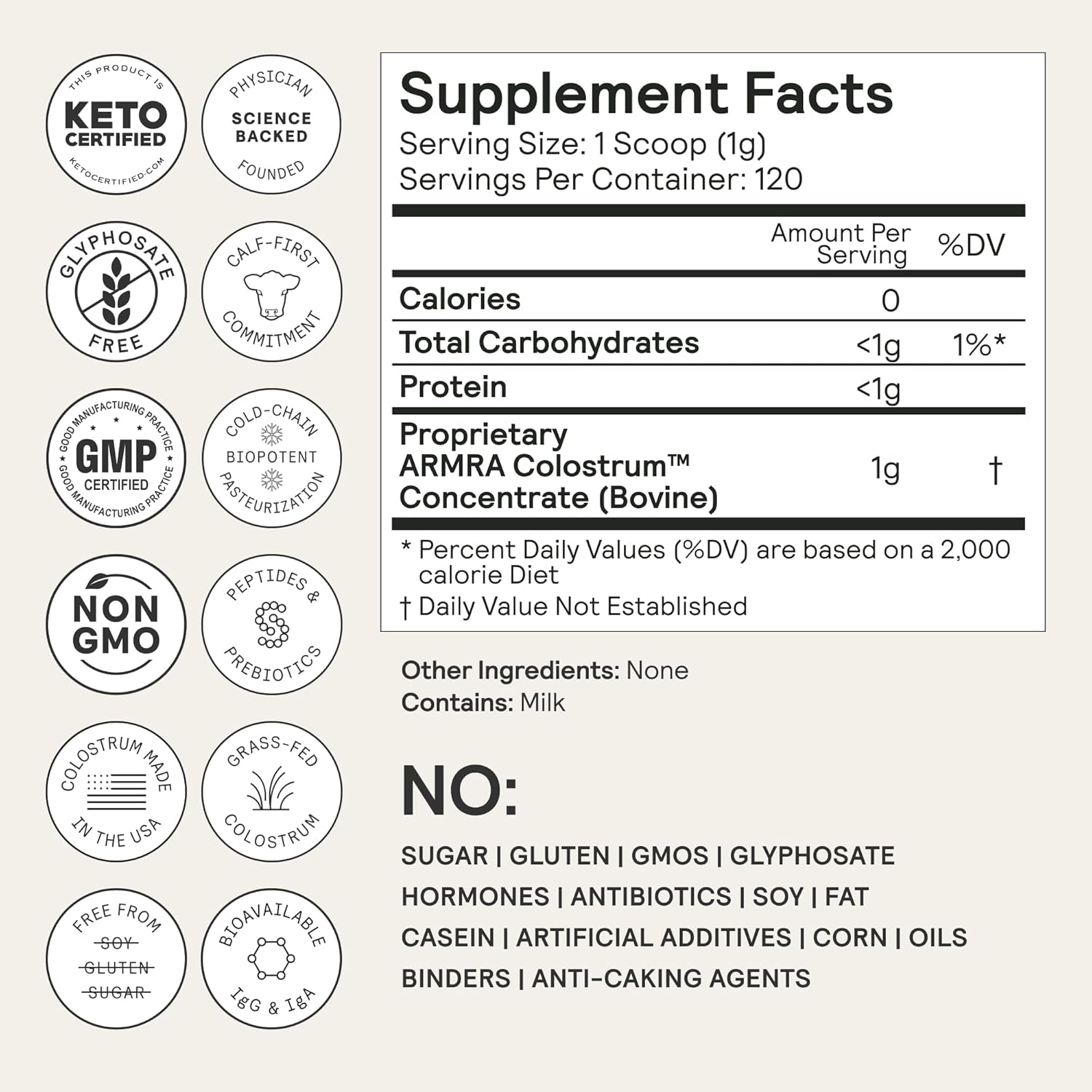 ARMRA supplement facts and certifications